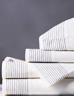 Tidal Stripe Navy Chain Stitch Sheet Set - Nautical Luxuries