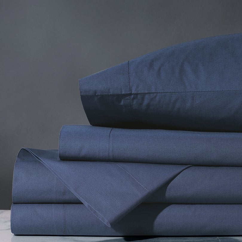 Deep Azure Cotton Percale Sheet Set - Nautical Luxuries