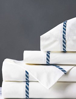 Navy Canted Stripes Border  Sheet Set - Nautical Luxuries