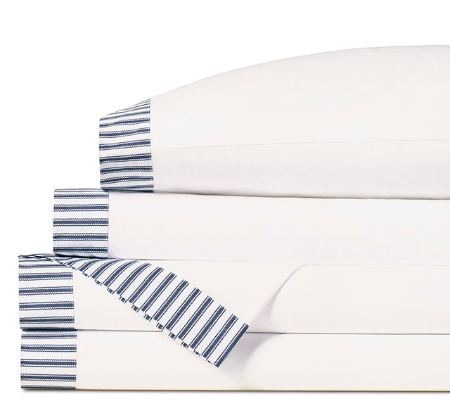 Vintage Beach Navy Ticking Stripe Sheet Set - Nautical Luxuries