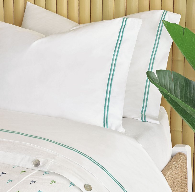 Double Striped Aqua Satin Stitch Sheet Set - Nautical Luxuries