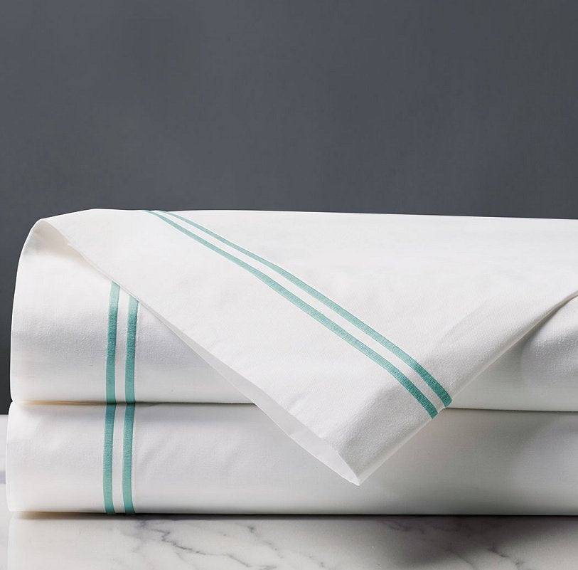 Double Striped Aqua Satin Stitch Sheet Set - Nautical Luxuries