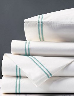 Double Striped Aqua Satin Stitch Sheet Set - Nautical Luxuries