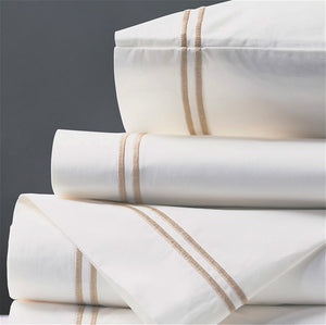 Double Striped Bisque Satin Stitch Sheet Set - Nautical Luxuries