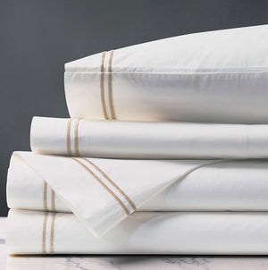 Double Striped Bisque Satin Stitch Sheet Set - Nautical Luxuries