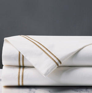 Double Striped Bisque Satin Stitch Sheet Set - Nautical Luxuries