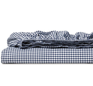 Gingham Charm Navy Trim Cotton Sheet Set - Nautical Luxuries