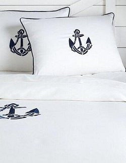 Luxe Nautique Embroidered Anchor Bedding - Nautical Luxuries