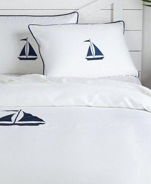 Luxe Nautique Bedding: Embroidered Sailboat Bedding - Nautical Luxuries