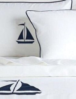 Luxe Nautique Bedding: Embroidered Sailboat Bedding - Nautical Luxuries