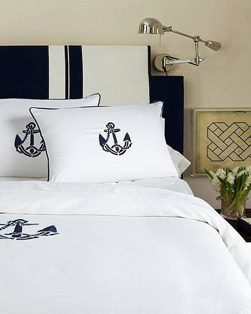 Luxe Nautique Embroidered Anchor Bedding - Nautical Luxuries