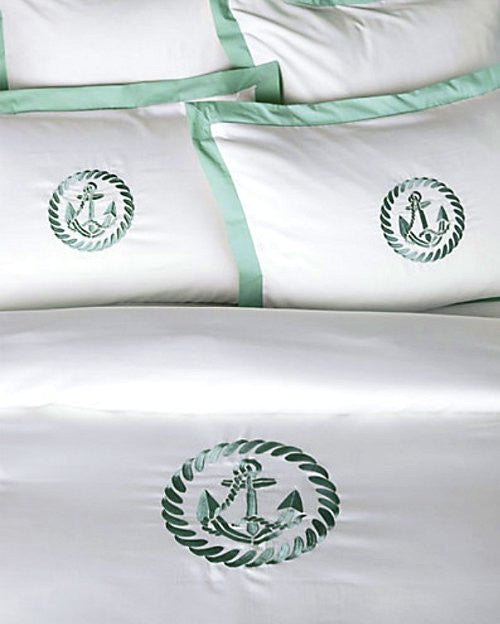 Luxe Nautique Bedding: Embroidered Circle Anchor Bedding - Nautical Luxuries