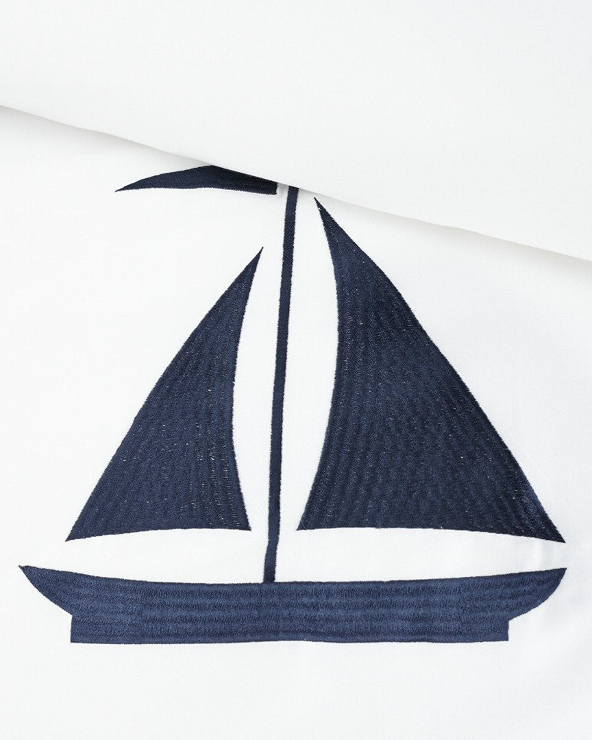 Luxe Nautique Bedding: Embroidered Sailboat Bedding - Nautical Luxuries