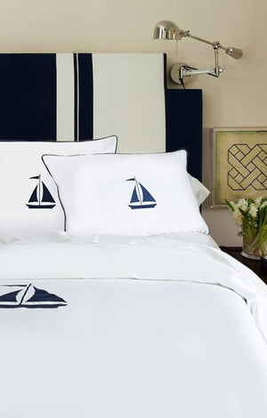 Luxe Nautique Bedding: Embroidered Sailboat Bedding - Nautical Luxuries