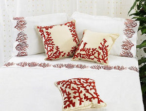 Embroidered Coral Cotton Sateen Bed Linens Close-Outs! - Nautical Luxuries