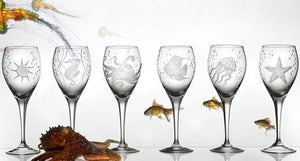 Sea Life Bohemian Crystal 6-Pc. Wine Goblet Set - Nautical Luxuries