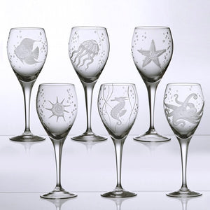 Sea Life Bohemian Crystal 6-Pc. Wine Goblet Set - Nautical Luxuries