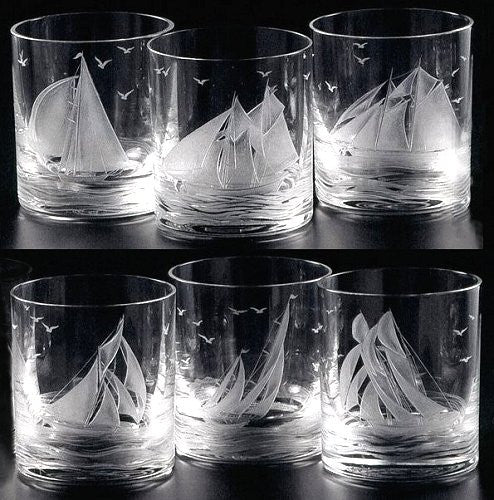 Golden Age of Yachting Hand-Engraved Bohemian Crystal - Nautical Luxuries