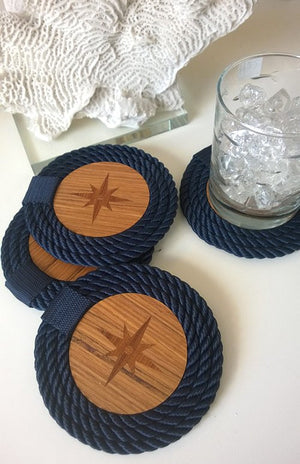 Italian Design Coiled Rope Teak Coaster Set - Nautical Luxuries