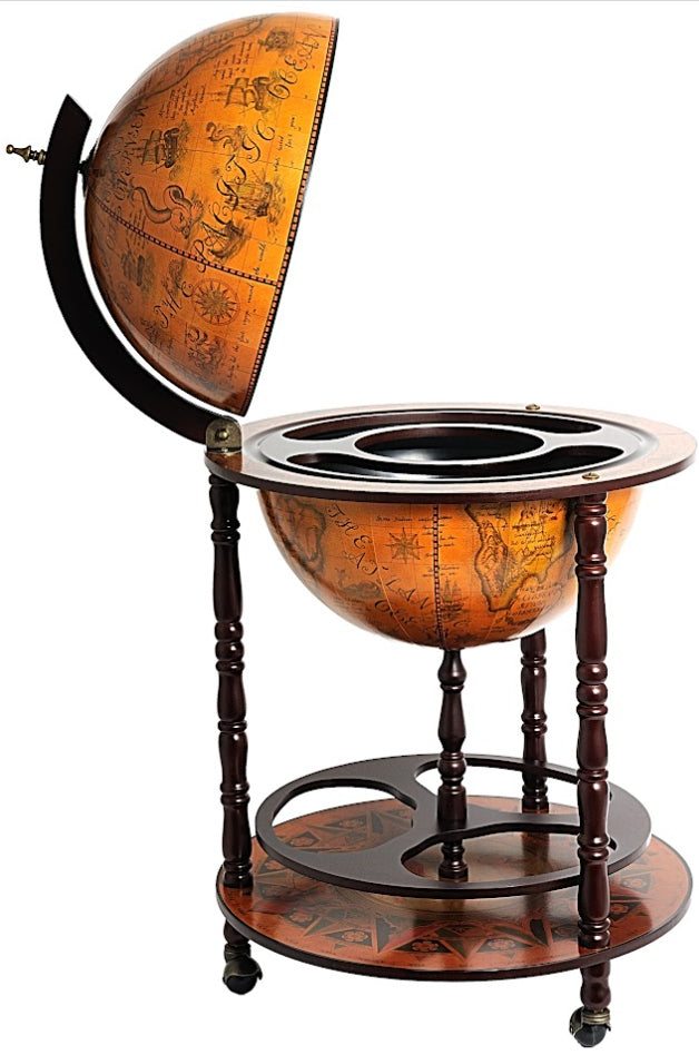 Old World Floor-Standing Base Shelf Globe Bar - Nautical Luxuries