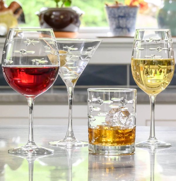 Engraved Fish Coastal Barware/Stemware Collection - Nautical Luxuries