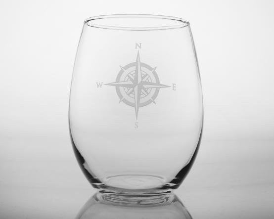 Compass Rose Etched Barware Collection - Nautical Luxuries