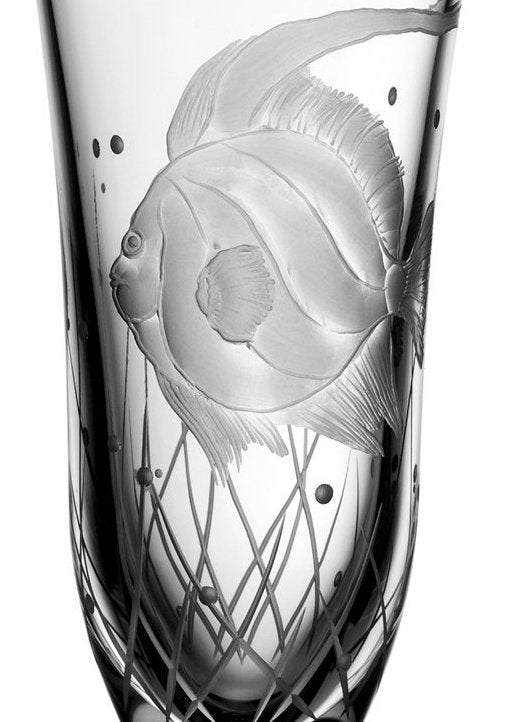 Sea Creatures Hand Engraved Varga Crystal 6-Pc. Champagne Flute Set - Nautical Luxuries