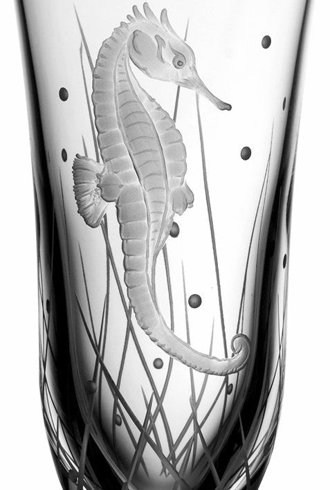 Sea Creatures Hand Engraved Varga Crystal 6-Pc. Champagne Flute Set - Nautical Luxuries