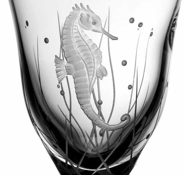 Sea Creatures Hand Engraved Varga Crystal 6-Pc. Wine Glass Set - Nautical Luxuries