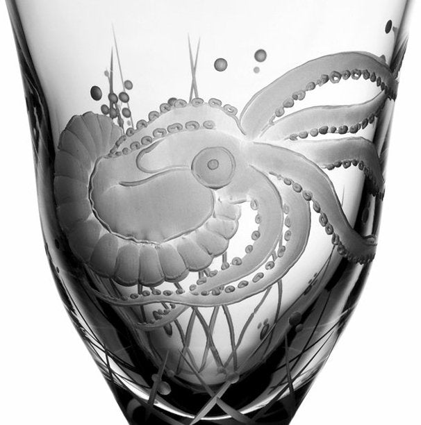 Sea Creatures Hand Engraved Varga Crystal 6-Pc. Wine Glass Set - Nautical Luxuries