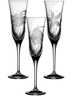 Sea Creatures Hand Engraved Varga Crystal 6-Pc. Champagne Flute Set - Nautical Luxuries
