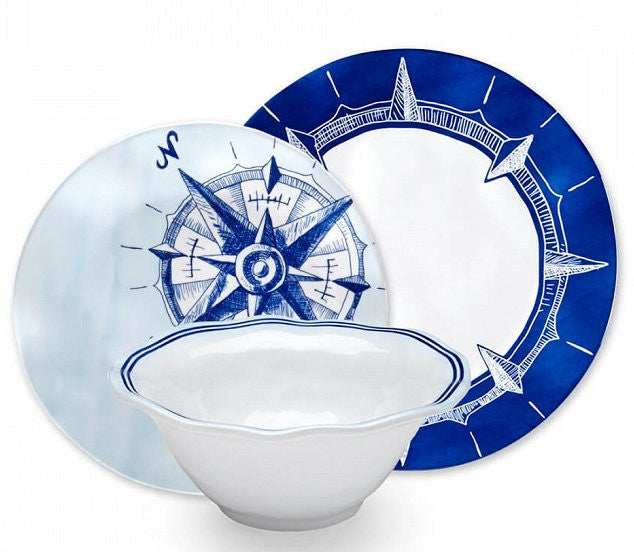Seafarer Compass Rose Melamine Dinnerware - Nautical Luxuries