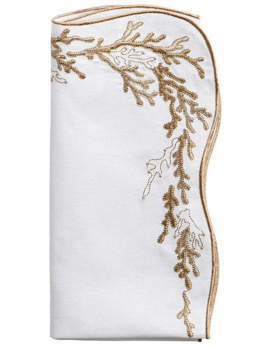 Kim Seybert Embroidered Coral Linen Napkin Sets - Nautical Luxuries