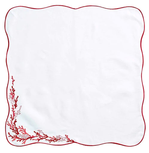 Kim Seybert Embroidered Coral Linen Napkin Sets - Nautical Luxuries