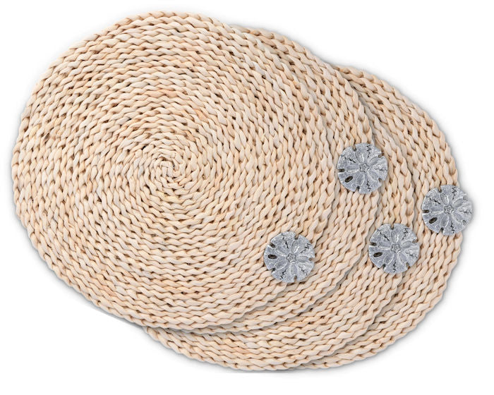 Twisted Seagrass Coastal Sand Dollar Placemats & Napkin Rings - Nautical Luxuries