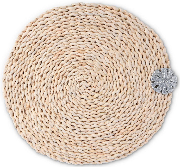 Twisted Seagrass Coastal Sand Dollar Placemats & Napkin Rings - Nautical Luxuries