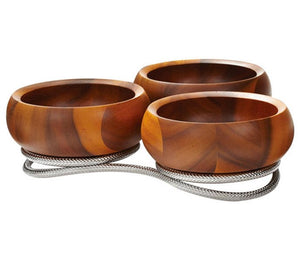 Braid Rope Acacia Wood Trio Server Set - Nautical Luxuries