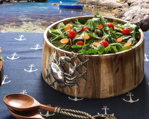 Netted Crab Acacia Wood Salad Serving Bowl - Nautical Luxuries