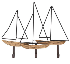 Euro Coastal Rustic Sailboat Wall Rack - Nautical Luxuries