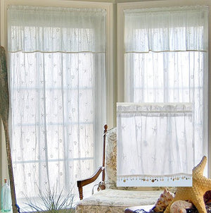 Beach Cottage Shell Trim Sheer Curtain Panels - Nautical Luxuries