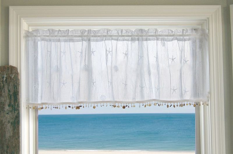 Beach Cottage Shell Trim Sheer Curtain Panels - Nautical Luxuries