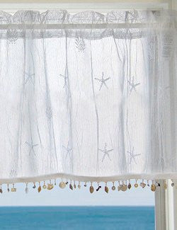 Beach Cottage Shell Trim Sheer Curtain Panels - Nautical Luxuries