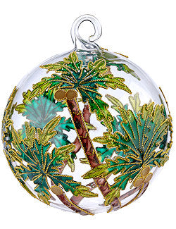 Tropical Palm Trees Cloisonné 2-Pc. Glass Ornament Set - Nautical Luxuries