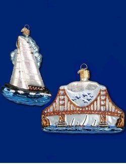 Sailing San Francisco Blown Glass 4-Pc. Ornament Set - Nautical Luxuries