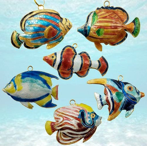 Cloisonne Tropical Reef Fish Ornaments - Nautical Luxuries