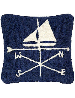 Sailing Sloop Weathervane Small Hooked Wool Accent Pillow - Nautical Luxuries