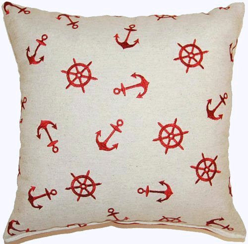 Embroidered Anchors Throw Pillows - Nautical Luxuries