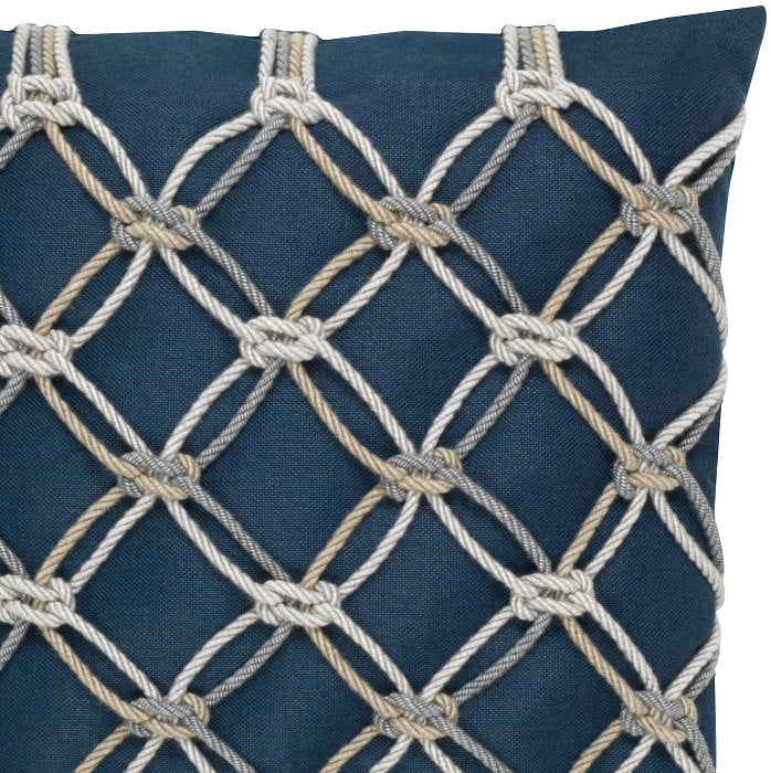 Indigo Knotted Rope Net Sunbrella® Outdoor Pillows - Nautical Luxuries