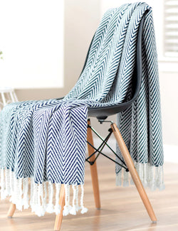 Lightweight Cotton Chevron Knit Throw - Nautical Luxuries