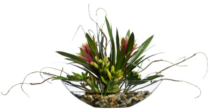 Tropical Bromeliads Yacht Silks Centerpiece Arrangement - Nautical Luxuries